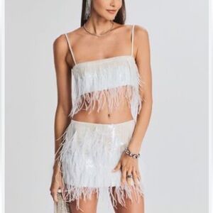 Retrofete White Feather Fringe Crop Top